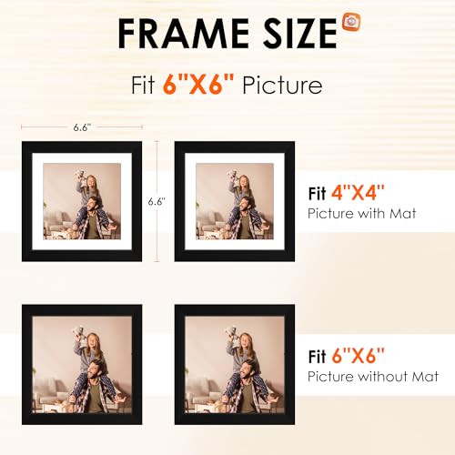 FIXSMITH 6x6 Picture Frame Set of 4 with HD Plexiglass - Black