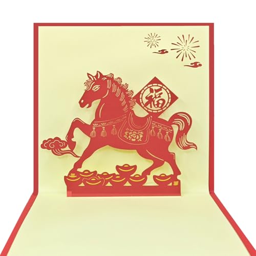 Year of the Horse 3D Pop Up Chinese New Year Card with Envelope