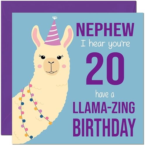 Funny Llama Birthday Card for 20 Year Old Nephew - Eco-Friendly