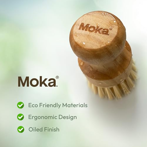 Moka Bamboo Dish Brush - Eco-Friendly Scrubber for Kitchen Cleaning (Single Brush)