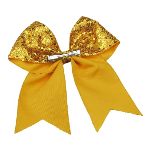 8 Inch Large Yellow Sequin Cheer Bow with Alligator Clip