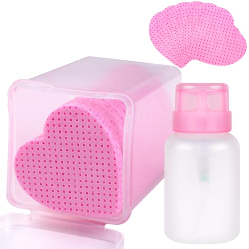 Lint Free Nail Wipes and Pump Dispenser Bottle Set (200 Pcs, Pink)