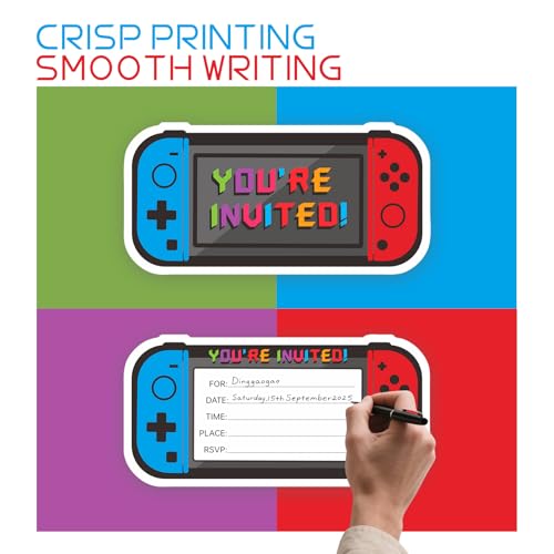 Video Game Birthday Party Invitations - 3x6 Inch Cards with 20 Envelopes