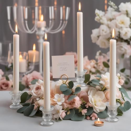 Set of 6 Clear Glass Candlestick Holders for Taper Candles