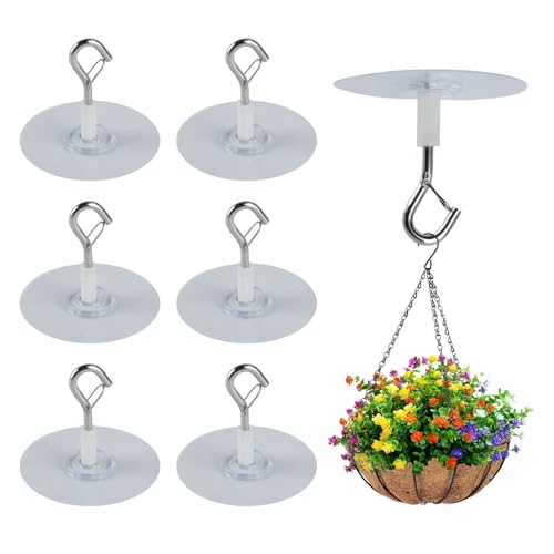 6 Pcs Self-Adhesive Ceiling Hooks Heavy Duty No-Drill Plant Hangers