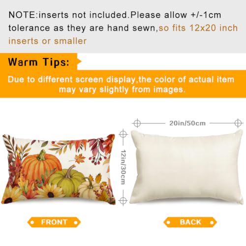 Fall Pumpkin Throw Pillow Cover 12x20 - Rust Maple Leaf Design