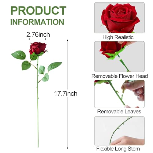 Red Velvet Roses Artificial Flowers - 12 Pcs for Home Decor & Events