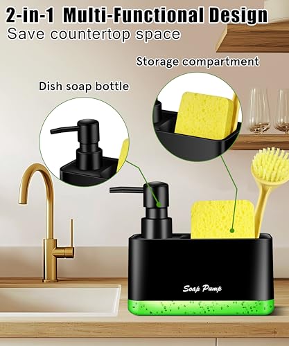 Eavida Black Dish Soap Dispenser with Sponge Holder - 2-in-1