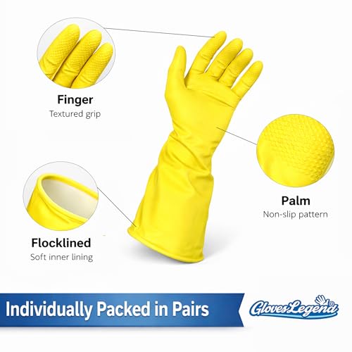 Yellow Reusable Dishwashing Gloves - Medium Size, 3 Pairs