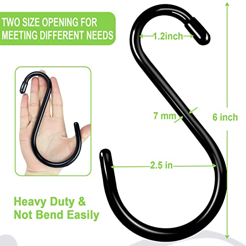 DINGEE 6 Inch Heavy Duty S Hooks - 6 Pack Black Vinyl Coated