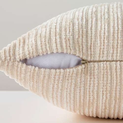 Allorry Soft White Chenille Throw Pillow Covers 12x20 - Set of 2