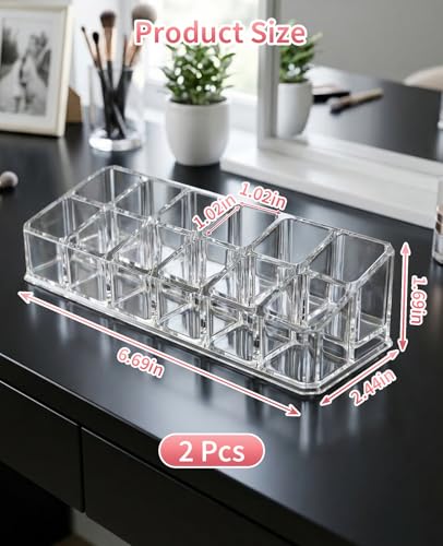 12 Slot Acrylic Lipstick Organizer - 2 Pack Clear Storage Holder