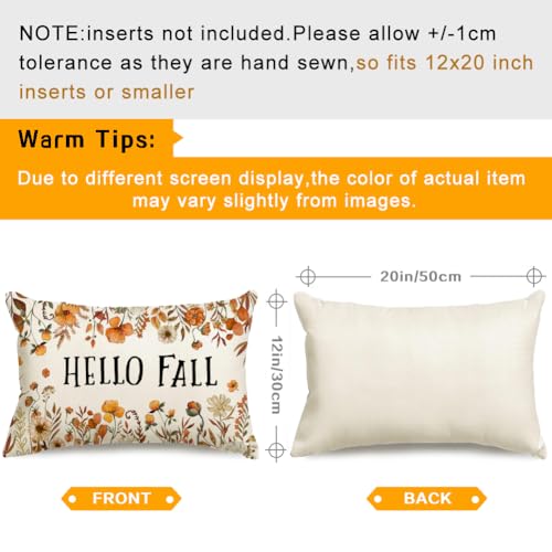 Hello Fall Lumbar Pillow Cover 12x20, Floral Pumpkin Autumn Decor