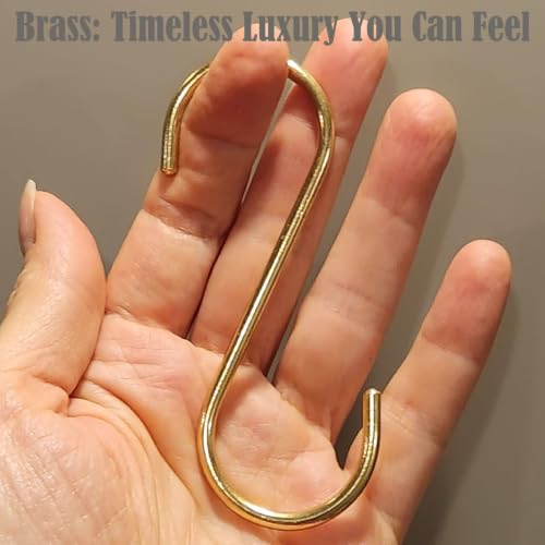 DaylyFav 4 Pack Solid Copper Brass S Hooks for Hanging - Gold Finish, Heavy-Duty, Rust-Proof, Multi-Use
