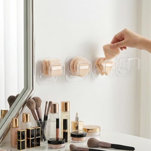 VANRIOS 4-Pack Adhesive Wall-Mounted Powder Puff Holder - Clear