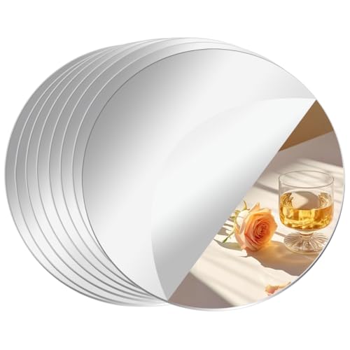 CEUQIESO 8 Pack 8 inch Acrylic Mirror Tiles Self-Adhesive Wall Decor for Living Room & Bedroom