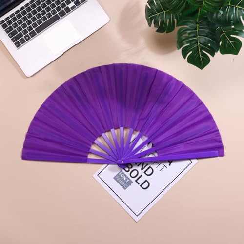 13-Inch Purple Folding Rave Fan - Clacking Hand Fan for Dancing