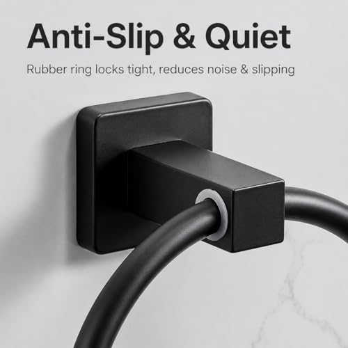 Matte Black Stainless Steel Towel Ring - 180° Rotatable Holder