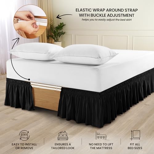 Queen Bed Skirt with Adjustable Elastic Belt – 16 Inch Drop