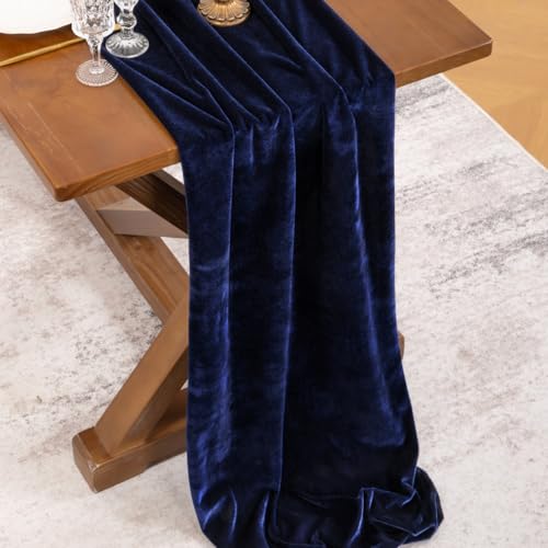 Navy Blue Velvet Table Runner Cloth 20 x 120 Inches Fall Wedding Decor - Socomi