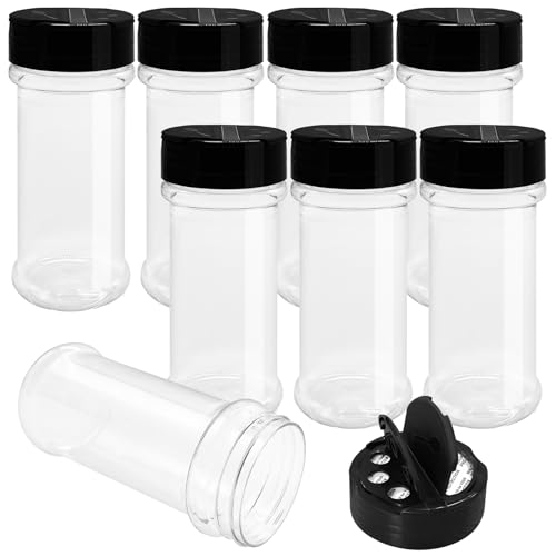 8-Pack 5.5 oz Plastic Spice Jars with Dual-Sided Shaker Lids