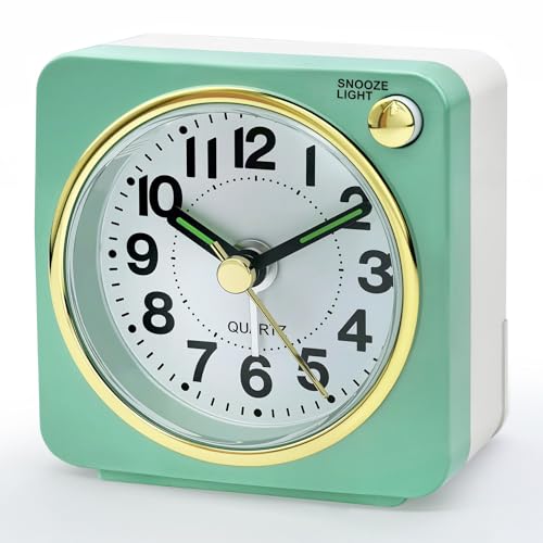 Lamisola Ultra Small Analog Travel Alarm Clock - Silent Retro Bedside Clock, Mint