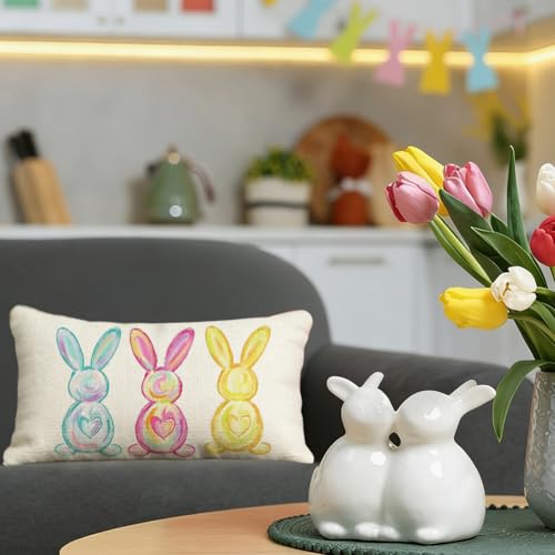 Easter Bunny Throw Pillow Cover 12x20 Inch - Colorful Spring Decor