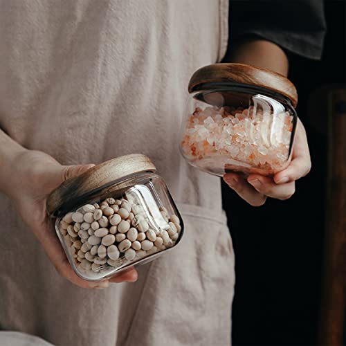 HolaJia Glass Food Storage Jar with Walnut Lid - 14oz Airtight Container