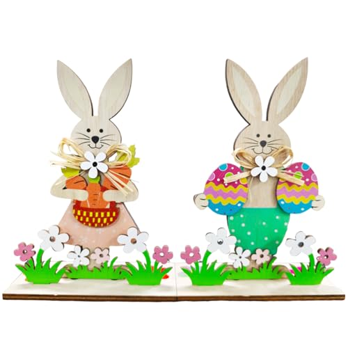 2-Piece Wooden Easter Bunny Decoration Set for Spring Decor