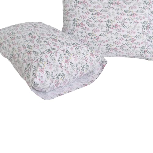 Queen Size Cotton Pillowcases Set of 2 - Botanical Print, Soft & Machine Washable