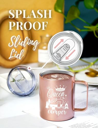 Camping Coffee Mug - Rose Gold 12oz Travel Cup for RV & Glamping Enthusiasts