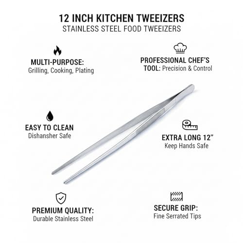 12-Inch Stainless Steel Kitchen Tweezers - Precision Cooking Tongs