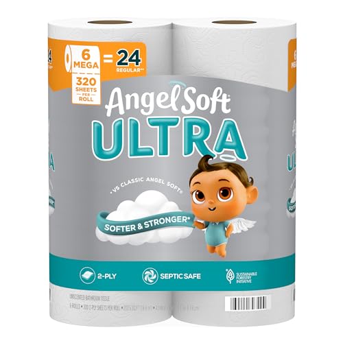 Angel Soft Ultra Toilet Paper - 6 Mega Rolls, 320 Sheets Each, 2 Ply