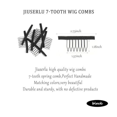 JIUSERLU 20 Pcs 7-Teeth Wig Combs and Clips for Secure Fit, Black