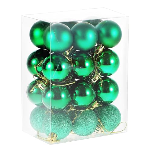 Green Christmas Tree Ornaments Set - 24 Shatterproof Plastic Balls, 1.5 Inch - Holiday Decor