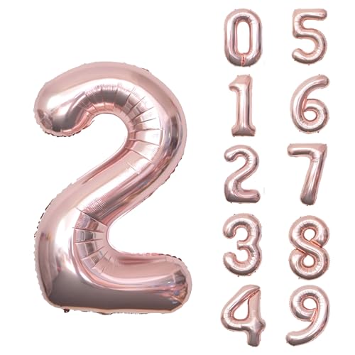 Keyali 40 Inch Rose Gold Number 2 Foil Helium Balloon for Birthday Party Decor