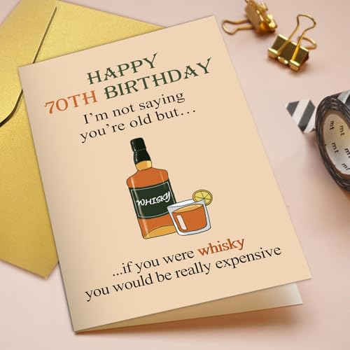 Funny 70th Birthday Card for Whiskey Lovers | Qiliji