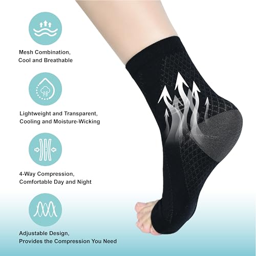 3 Pairs Neuropathy Socks for Women & Men, Toeless Plantar Fasciitis Socks for Achilles Tendonitis Relief, Arch Support, Foot Pain Relief, Compression Ankle Socks for Swelling