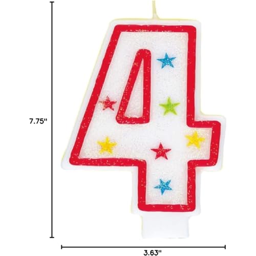 Glitter Number 4 Birthday Candle - 3.5" White Star Design