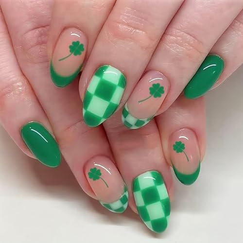 Green Medium Almond Press on Nails Acrylic Fake Nails 30pcs