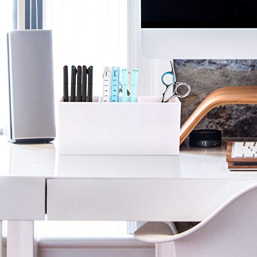 Tbestmax 3-Slot Makeup Brush Holder Organizer - White Cosmetic Storage Bin