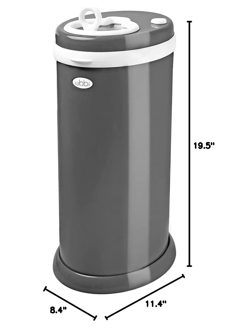 Ubbi Steel Diaper Pail - Odor Locking Design, No Special Bags Needed | Award-Winning Slate Color
