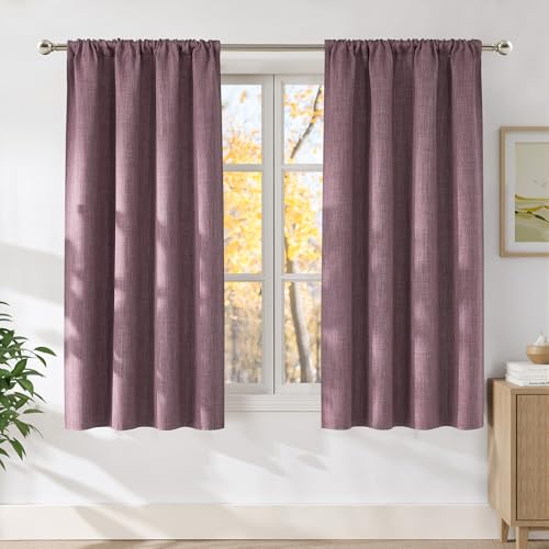 NICETOWN Faux Linen Room Darkening Curtains, Greyish Purple, 42" x 63", 2-Pack