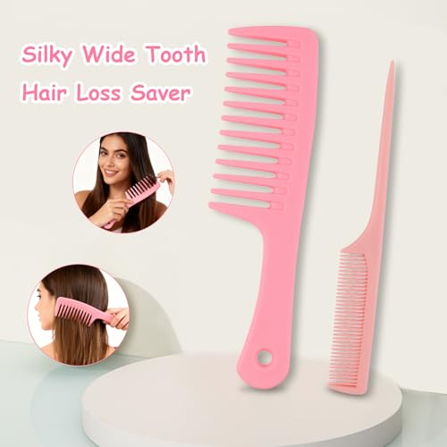 Asofelk 4-Piece Pink Wide Tooth Comb Set for Thick Curly Hair