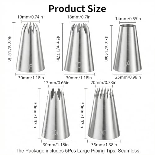 Large Stainless Steel Cake Decorating Tips Set 5pcs Piping Nozzles