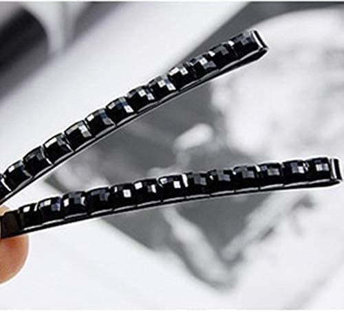 Black Rhinestone Hair Barrettes Crystal Bobby Pins 2Pcs