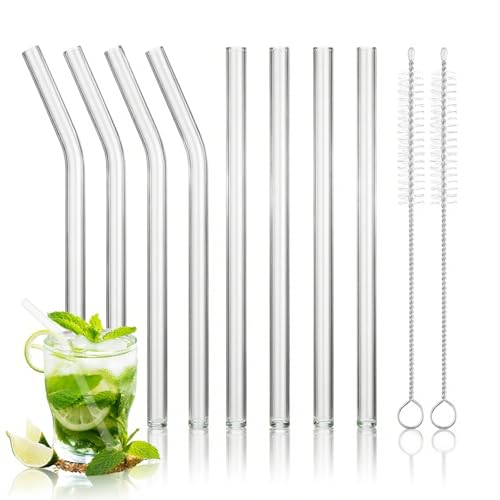 8 Clear Reusable Glass Straws - Short 6" Shatter Resistant