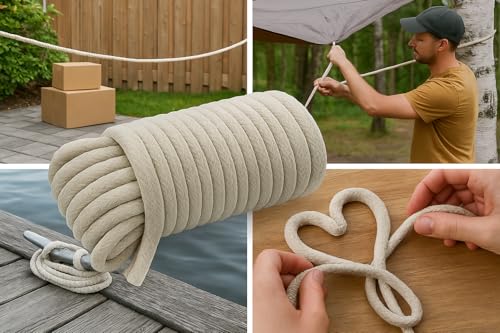 100 Ft Heavy Duty Braided Cotton Rope - Multi-Purpose Utility Rope