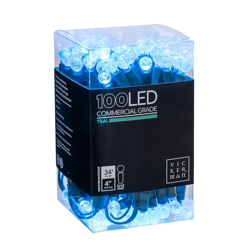 Teal 33' LED G12 Berry Christmas Light Set - 100 Lights on Green Wire