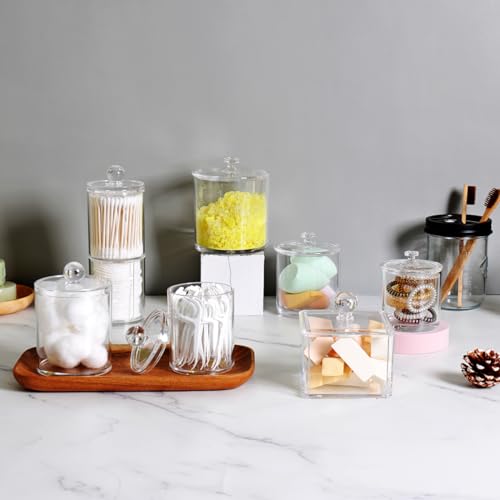 SheeChung Square Acrylic Qtip Holder 2 Pack - Transparent Canisters